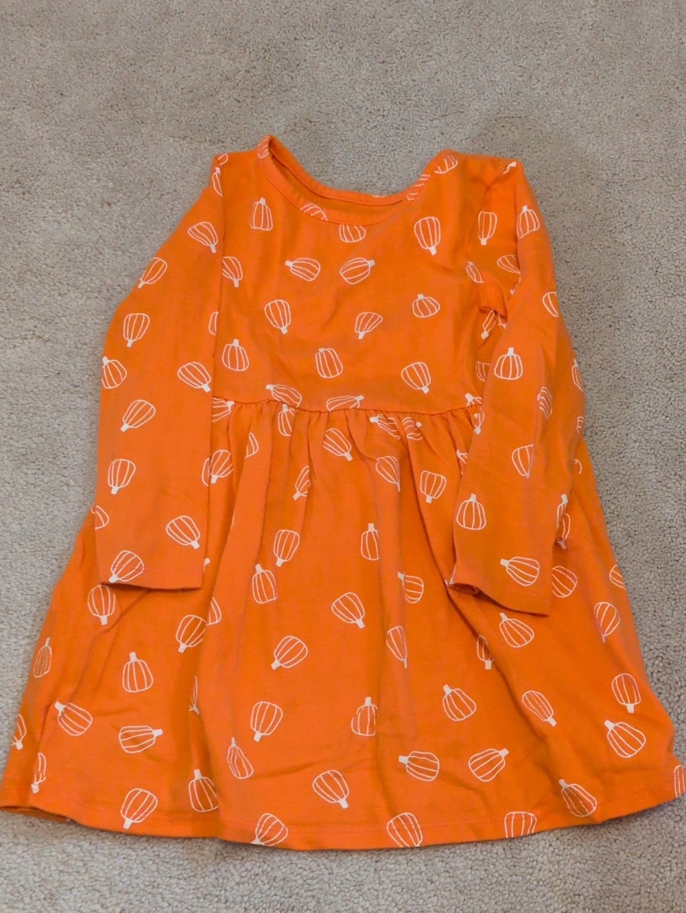 Cat & Jack Orange Long-Sleeve Pumpkin Print Dress (4T)